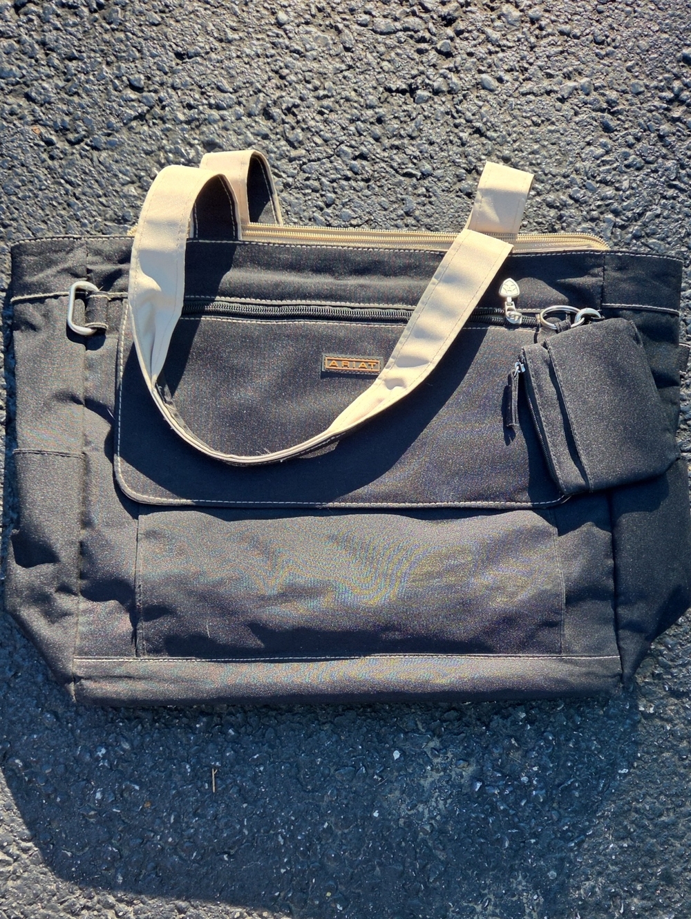 Ariat Black Canvas Tote Bag with Cream Straps